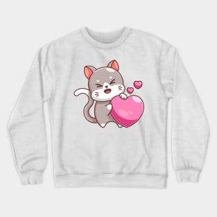 Cute cat with love heart cartoon Crewneck Sweatshirt